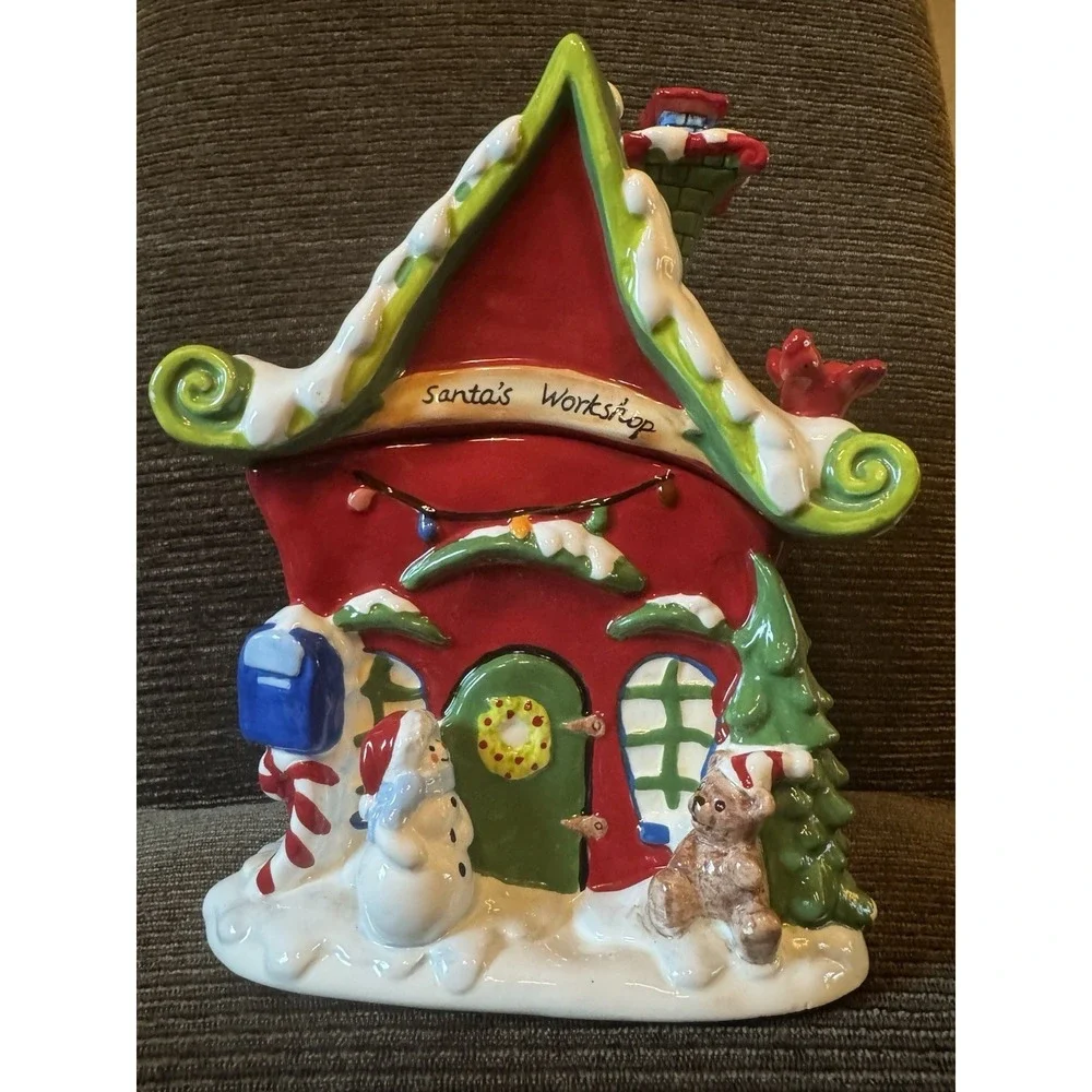 Harry & David Santa's Workshop Ceramic Cookie Jar Holiday Christmas Kitchen